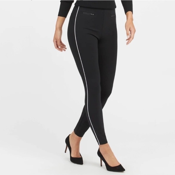 Spanx The Perfect Pant Ankle Skinny Black White Piped Pants Size Medium NEW - Picture 1 of 13